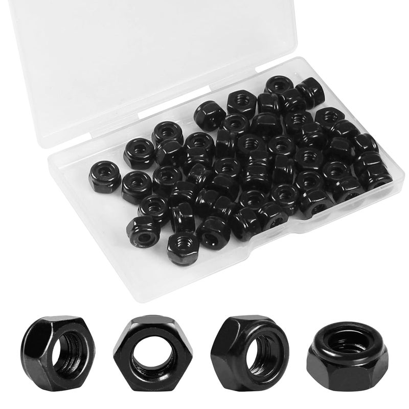 Yinpecly 50Pcs #10-24 Nylon Insert Hex Lock Nuts 304 Stainless Steel Locknuts Self-Locking Nut, Standard Inch Threaded Nylock Nuts, Hex Drive, Zinc Plated Black - Image 1